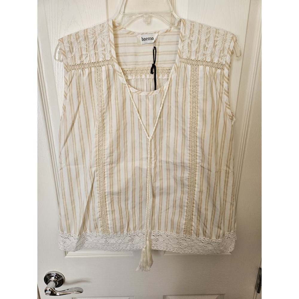 NWT Anthropologie Boema Sleeveless Embroidered and Lace Striped Top, Small